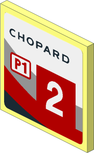 Roadsign Clip-on  2 x  2 Square with C-Clip with Black, Red and Grey Stripes and White "2" in Red Square on White Background Left Sticker