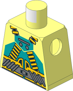 Minifig Torso with Aquaraiders Dark Turquoise Vest and Yellow Hoses Pattern