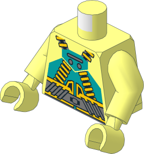 Minifig Torso with Arms and Hands with Aquaraiders Dark Turquoise Vest and Yellow Hoses Pattern