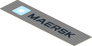 Sticker  1.9 x  7.9 with Maersk Logo, "MAERSK" and Dark Bluish Grey Lines on Light Bluish Grey Background