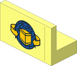 Panel  1 x  2 x  1 with Blue Globe, Yellow Box and Curved Arrows Sticker