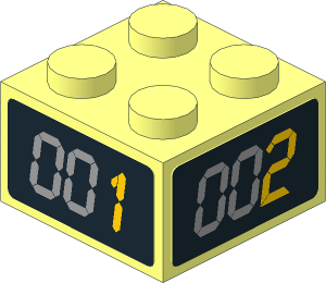 Brick  2 x  2 with Yellow Digital "1" "2" "3" "4" on Black Background Sticker