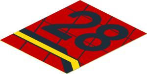 Sticker  2.1 x  1.8 with Black 28 on Checkered Red Background Race Logo