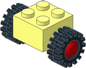Brick 2 x 2 with Red Wheels (Complete) with Tyres 6/ 50 x 8 Offset Tread Brick 2 x 2 with Red Wheels (Complete) with Tyres 6/ 50 x 8 Offset Tread