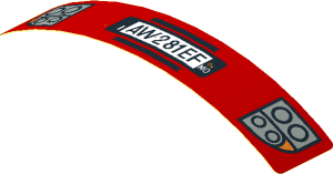 Sticker  0.8 x  4.1 with Headlamps and "AW281EF" Licence Plate on Red Background (Formed)