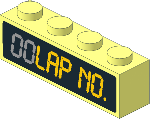 Brick  1 x  4 with Yellow "Lap  No." on Black Background Sticker