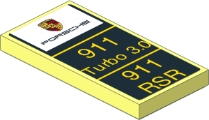 Tile  2 x  4 with with Porsche Badge in White Square and Yellow Text on Black Background Sticker
