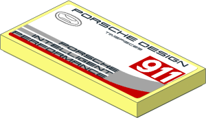 Tile  2 x  4 with Logos, Car Door Handle and Black, Grey and Red Stripes on White Background Right Sticker