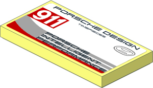 Tile  2 x  4 with Logos, Car Door Handle and Black, Grey and Red Stripes on White Background Left Sticker