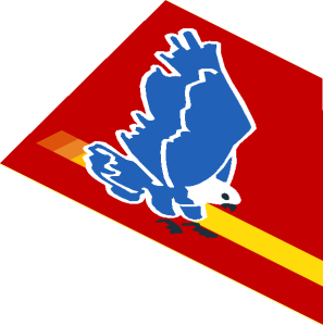 Sticker  2.9 x  4.8 Trapezoid with Blue Eagle and Yellow Stripe Right