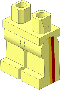 Minifig Hips and Legs with Yellow and Red Vertical Stripes on Sides Pattern
