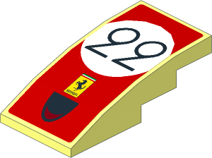 Slope Brick Curved  4 x  2 with Black Number 22 in White Disc and Ferrari Badge on Red Background Sticker