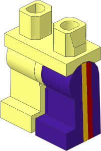 Minifig Hips and Legs with Yellow and Red Vertical Stripes on Sides with Medium Lilac Left Leg Pattern