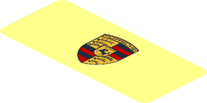 ~Sticker  0.8 x  1.8 with Porsche Badge on Lime Background - Top Face in Neutral Color