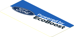 Sticker  1.8 x  4.0 with Ford Logos on Blue and White Background Left