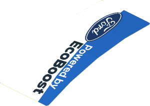 Sticker  1.8 x  4.0 with Ford Logos on Blue and White Background Left (Formed)