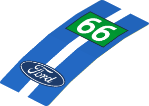 Sticker  4.0 x  1.8 with Ford Logo and  White Number 66 in Green Rectangle on Blue Background (Formed)