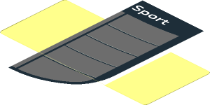 Sticker  1.8 x  4 with Dark Grey Rear Windshield with Black Air Vents and White "Sport" Text on White Face