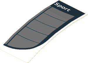 Sticker  1.8 x  4 with Dark Grey Rear Windshield with Black Air Vents and White "Sport" Text on White Face (Formed)