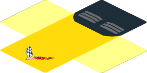 Sticker  4.0 x  1.8 with Chevrolet Corvette Z06-C7 Logo on Yellow Background and Dark Grey Air Vents on Black Background