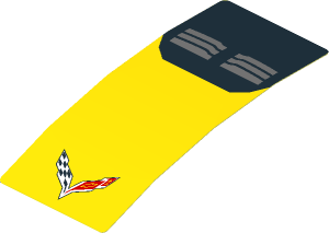 Sticker  4.0 x  1.8 with Chevrolet Corvette Z06-C7 Logo on Yellow Background and Dark Grey Air Vents on Black Background (Formed)