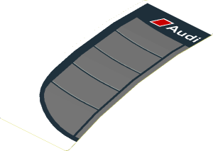 Sticker  1.8 x  4 with Dark Grey Rear Windshield with Black Air Vents and White Audi Logo on White Face (Formed)