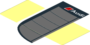 Sticker  1.8 x  4 with Dark Grey Rear Windshield with Black Air Vents and White Audi Logo on White Face