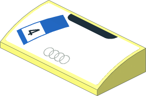 Slope Brick Curved  2 x  4 with Grey Audi Logo and Black "4" on Blue and White Frame on White Background Sticker