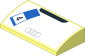 Slope Brick Curved  2 x  4 with Grey Audi Logo and Black "4" on Blue and White Frame on White Background Sticker