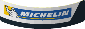 Sticker  0.8 x  3.0 with Michelin Logo in White Trapezoid on Black Background Right (Formed)