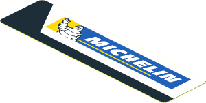 Sticker  0.8 x  3.0 with Michelin Logo in White Trapezoid on Black Background Left