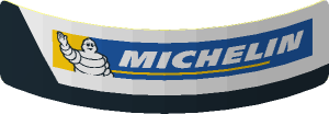 Sticker  0.8 x  3.0 with Michelin Logo in White Trapezoid on Black Background Left (Formed)