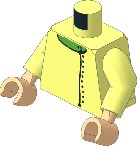 Minifig Torso with Arms and Hands with Jacket with Side Closure and Black Buttons over Bright Green Shirt Pattern