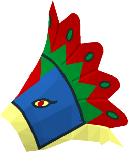 ~Minifig Headdress with Hooked Beak and Feathers with Blue, Red and Green Eagle Face Pattern - Half