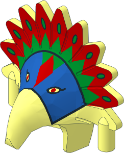 Minifig Headdress with Hooked Beak and Feathers with Blue, Red and Green Eagle Face Pattern