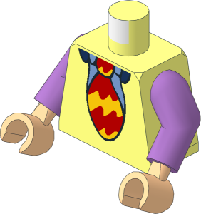 Minifig Torso with Arms and Hands with Vest over Medium Blue Shirt with Red and Yellow Wavy Striped Tie Pattern