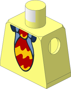 Minifig Torso with Vest over Medium Blue Shirt with Red and Yellow Wavy Striped Tie Pattern