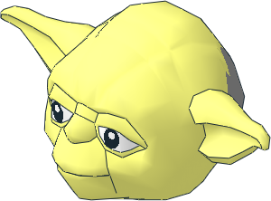 Minifig Head Yoda with Curved Ears Type 2 with Black Eyes and Grey Hair Pattern