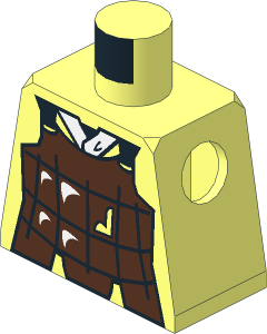 Minifig Torso with Damaged Brown Armour and White Collar Pattern