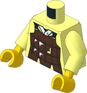 Minifig Torso with Arms and Hands with Damaged Brown Armour and White Collar Pattern