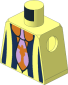 Minifig Torso with Jacket with Dark Blue Vertical Stripes over Orange Collared Shirt and Lavender and Orange Tie Pattern