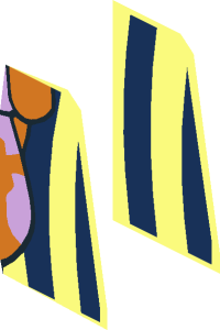 ~Minifig Torso with Jacket with Dark Blue Vertical Stripes over Orange Collared Shirt and Lavender and Orange Tie Half Pattern