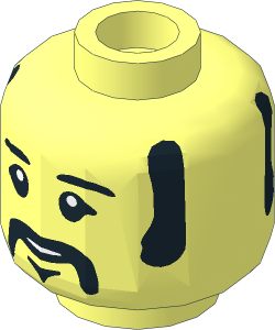 Minifig Head with Black Eyebrows, Sideburns, Moustache, Neutral / Smiling 2-Sided Pattern