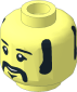 Minifig Head with Black Eyebrows, Sideburns, Moustache, Neutral / Smiling 2-Sided Pattern