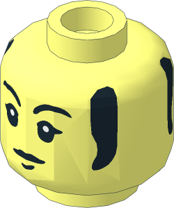 Minifig Head with Black Eyebrows and Sideburns, Chin Dimple, Neutral / Smiling 2-Sided Pattern