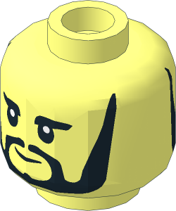 Minifig Head with Black Eyebrows, Sideburns and Goatee, Neutral / Smiling 2-Sided Pattern