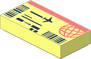 Tile  1 x  2 with Airline Ticket with Coral Header and Dark Blue Barcodes and Airplane Pattern