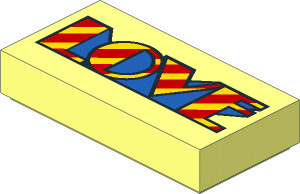 Tile  1 x  2 with Yellow, Red and Blue "LOVE" Pattern