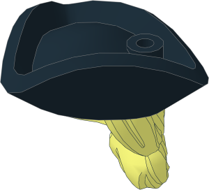Minifig Hat Tricorne Black with Long Hair with Ponytail