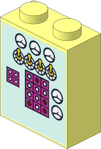 Brick  1 x  2 x  2 with Gauges, Toggle Switches and Buttons on Light Aqua Background Pattern